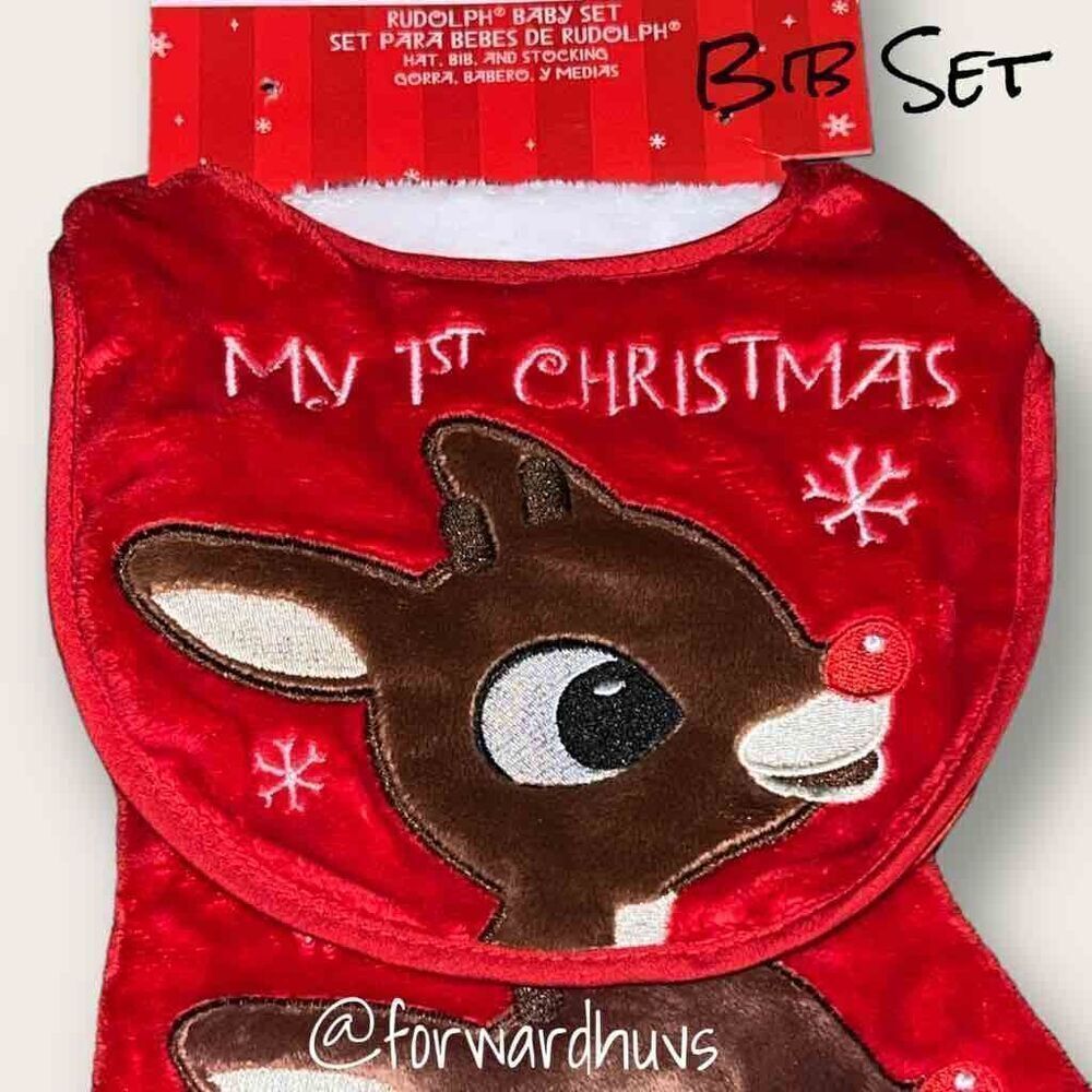 Vintage Rudolph First Christmas Bib and Stocking Set (No Hat)